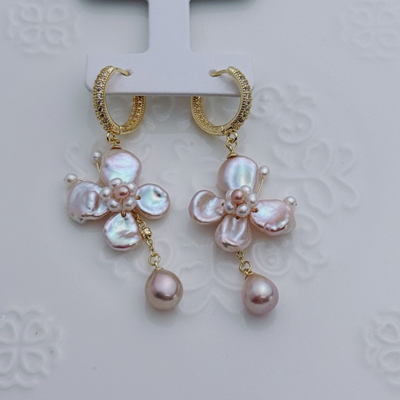 Pearl Jewelry - 26E156 Handmade High Quality Freshwater Baroque Pearl Butterfly Earrings